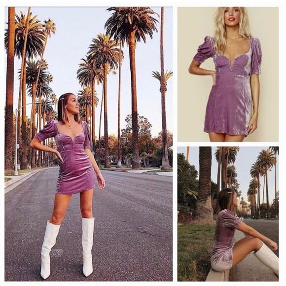 For Love‎ & Lemons Viva Velvet Deep V Mini Dress in Lilac Womens XS - Picture 6 of 15